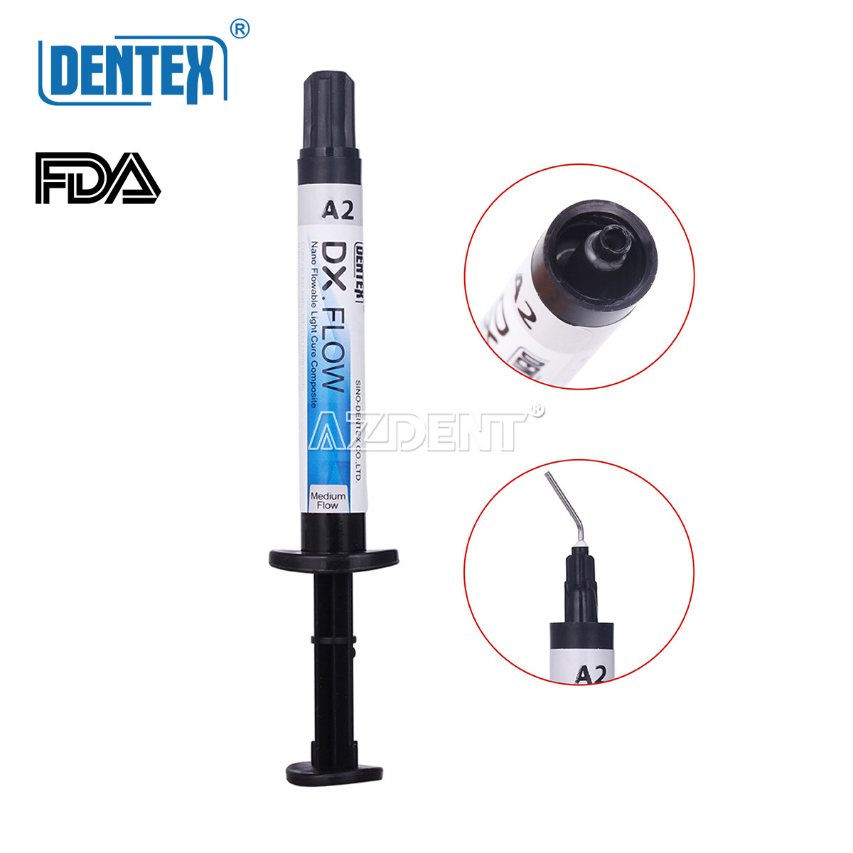 Dentex Dental Flowable Light Cure Composite Resin Medium Flow A2 3g/Syringe