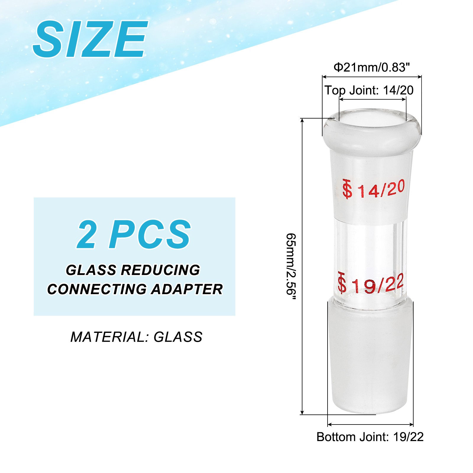 Glass Reducing Connecting Adapter, 2 Pcs from 14/20 to 19/22, Style 26