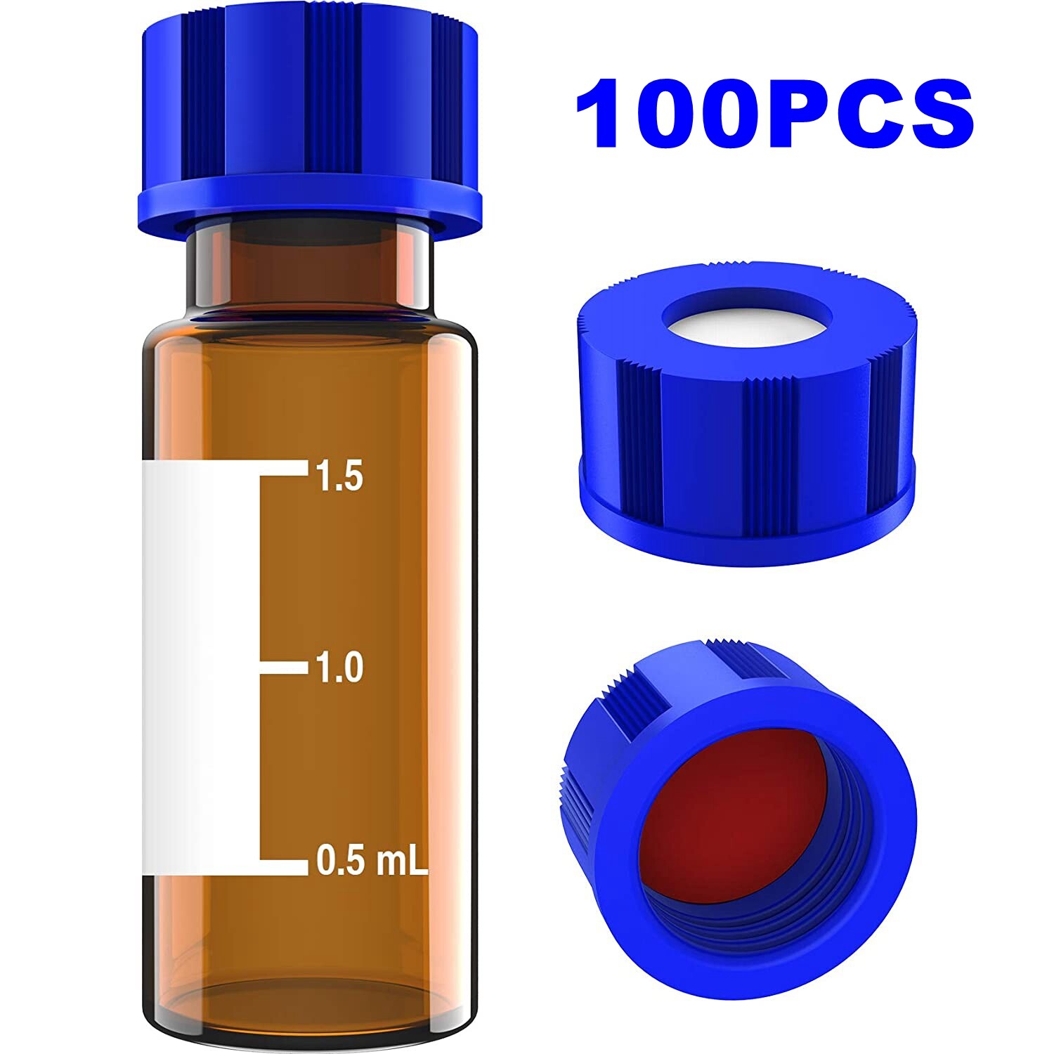 100 X 2ml Amber Glass Lab Vials with Caps 9-425 Thread Top, Fit HPLC Autosampler