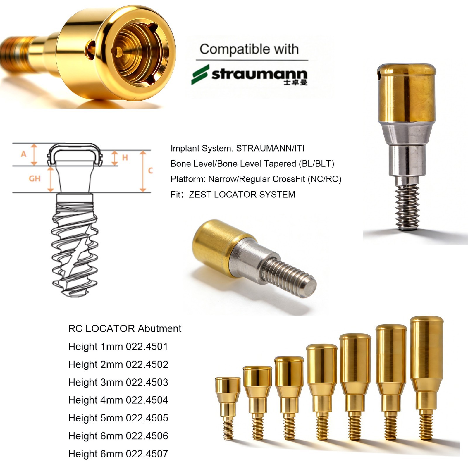 Dental Overdenture Abutment fit ZEST Locator ITI Straumann BL/BLT Ø4.1/4.8mm RC