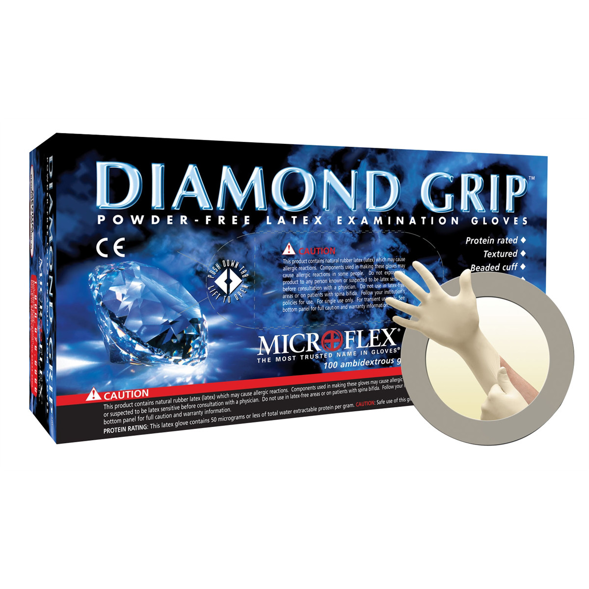 Microflex Diamond Grip MF-300 PF Latex Gloves Large – 100 Pack MF-300-L