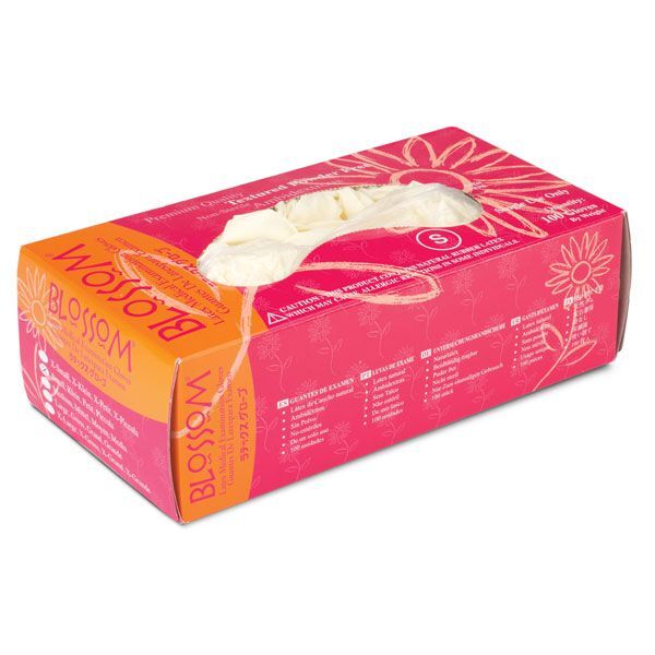 Blossom Latex Gloves: MEDIUM Powder-Free 100/Bx