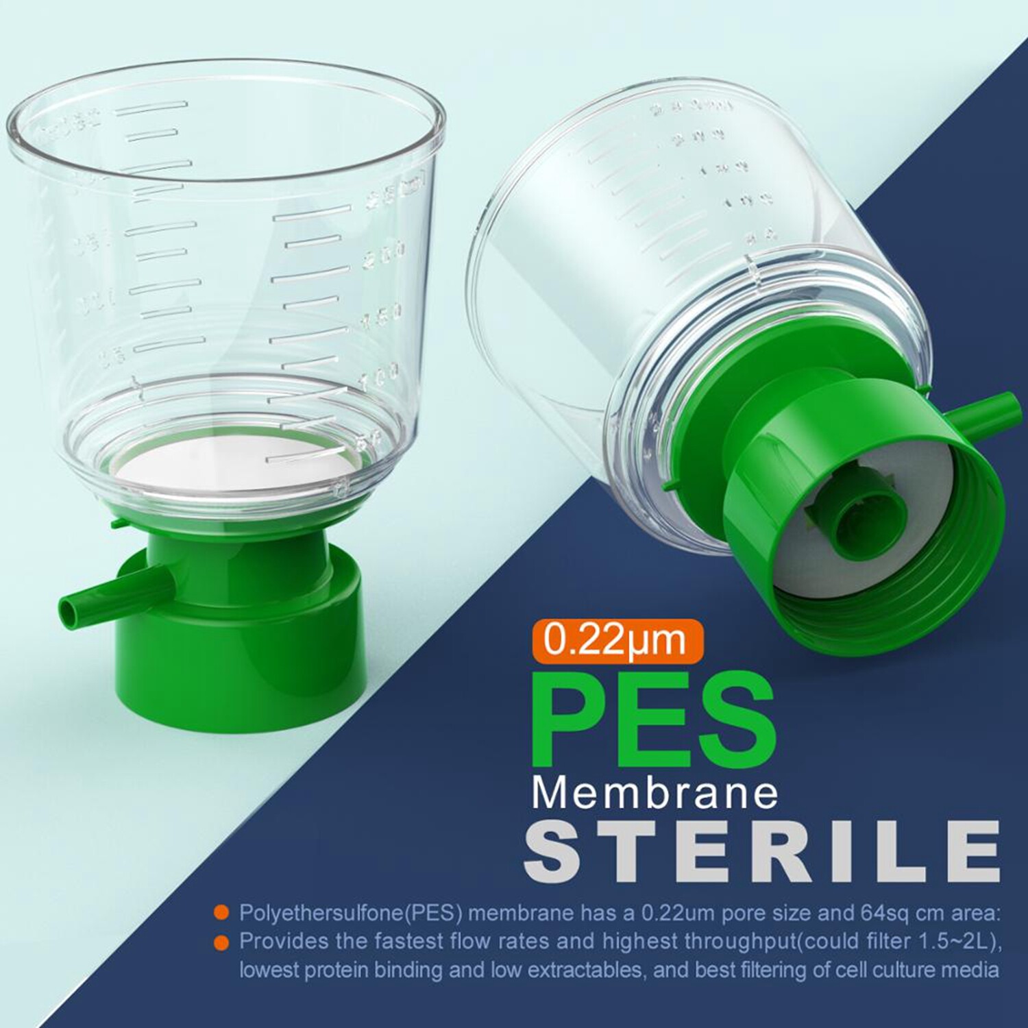 12PCS 250ml Sterile Vacuum Filter Bottle Units PES Membrane 0.22μm Disposable US
