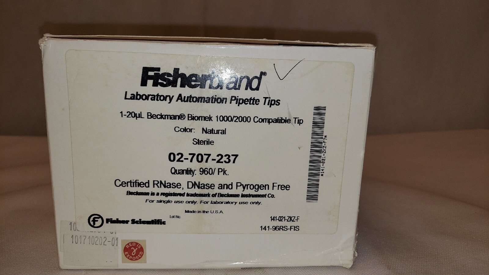 FisherBrand Laboratory Automation Pipet Tips 02-707-237 Case of 960 1 to 20μL