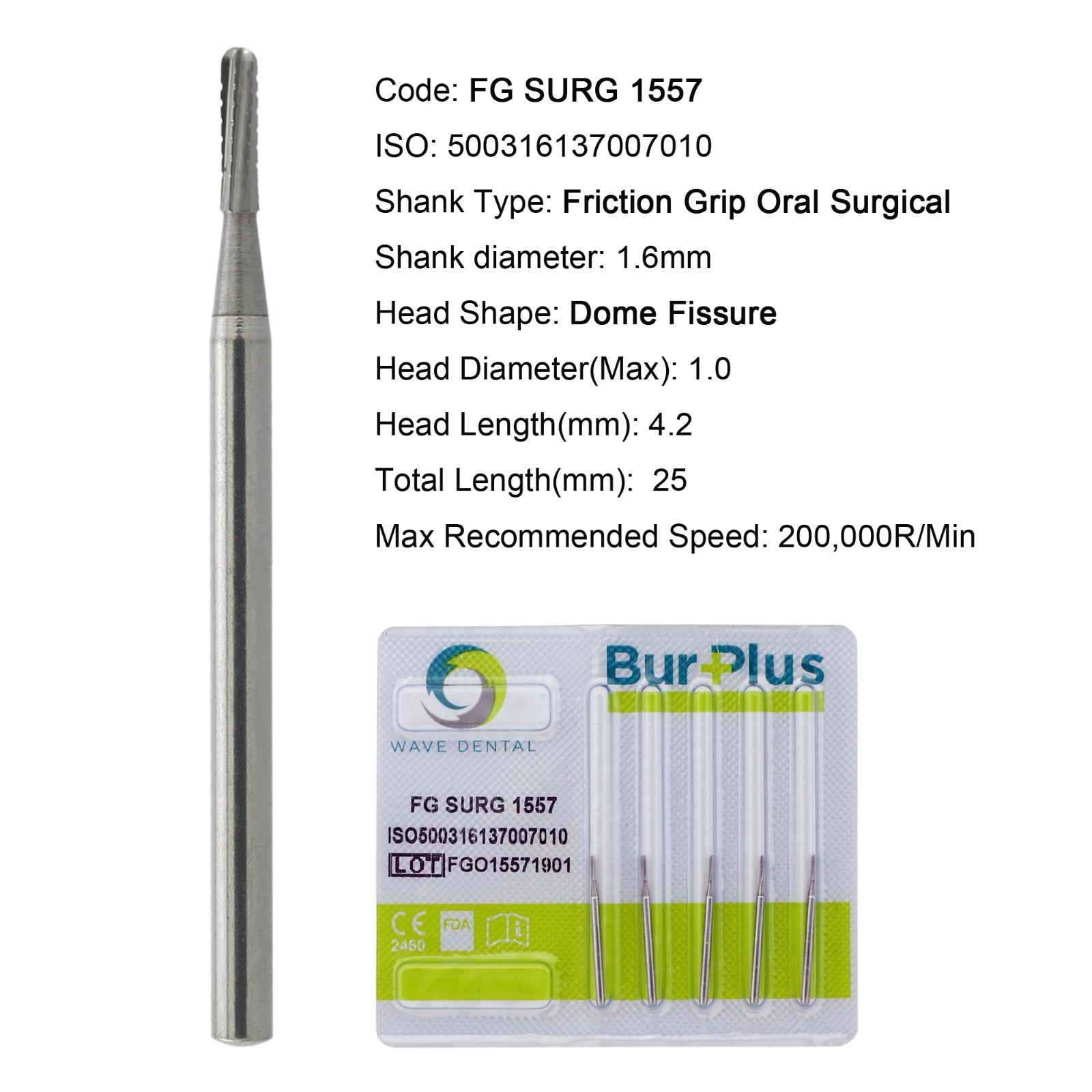 Wave Dental Carbide Burs Surgical Bur Dome Fissure FG SURG 1557 Friction Grip