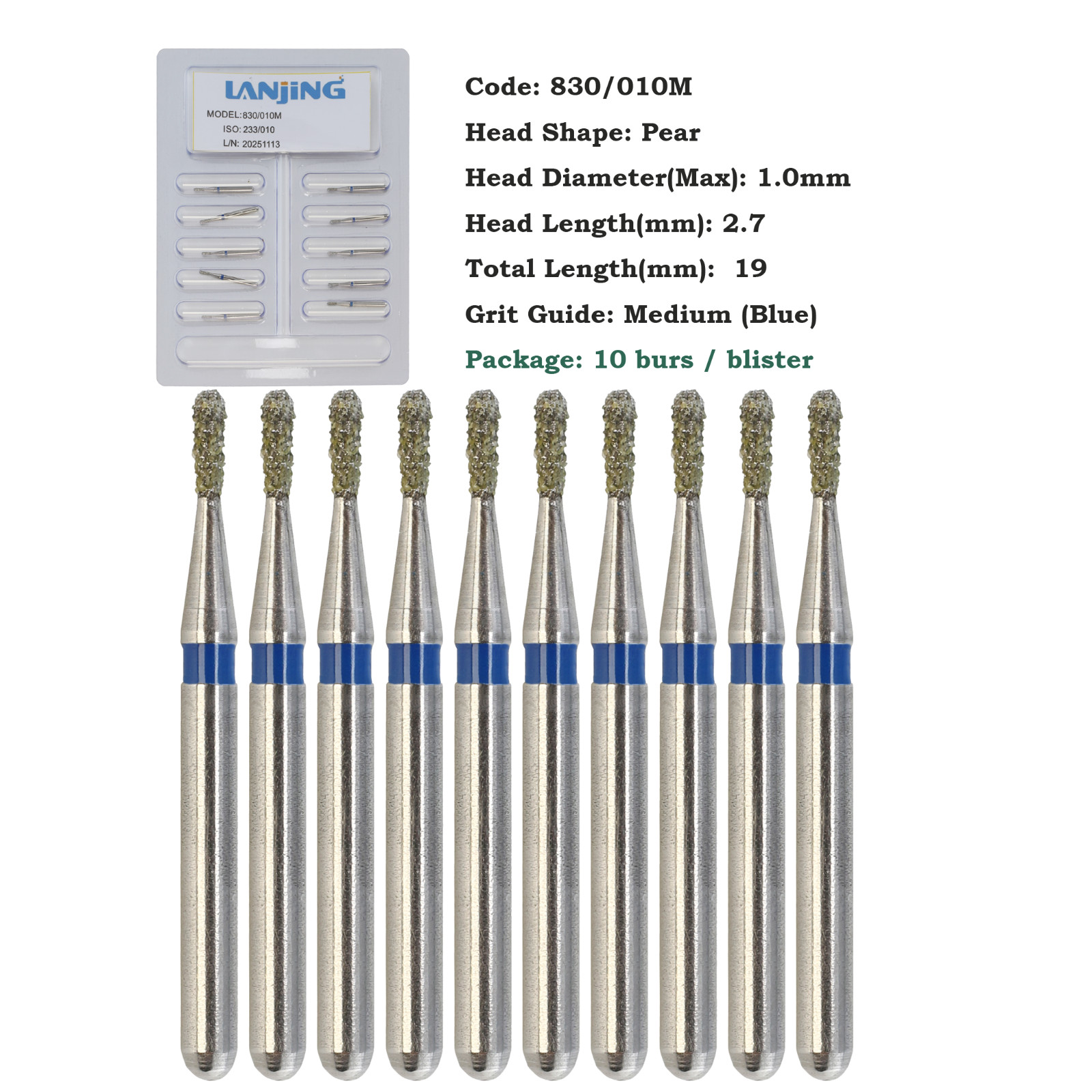 Multi-Use Dental Diamond Burs Pear 330 FG 830/008M 830/010C Medium Coarse Grit