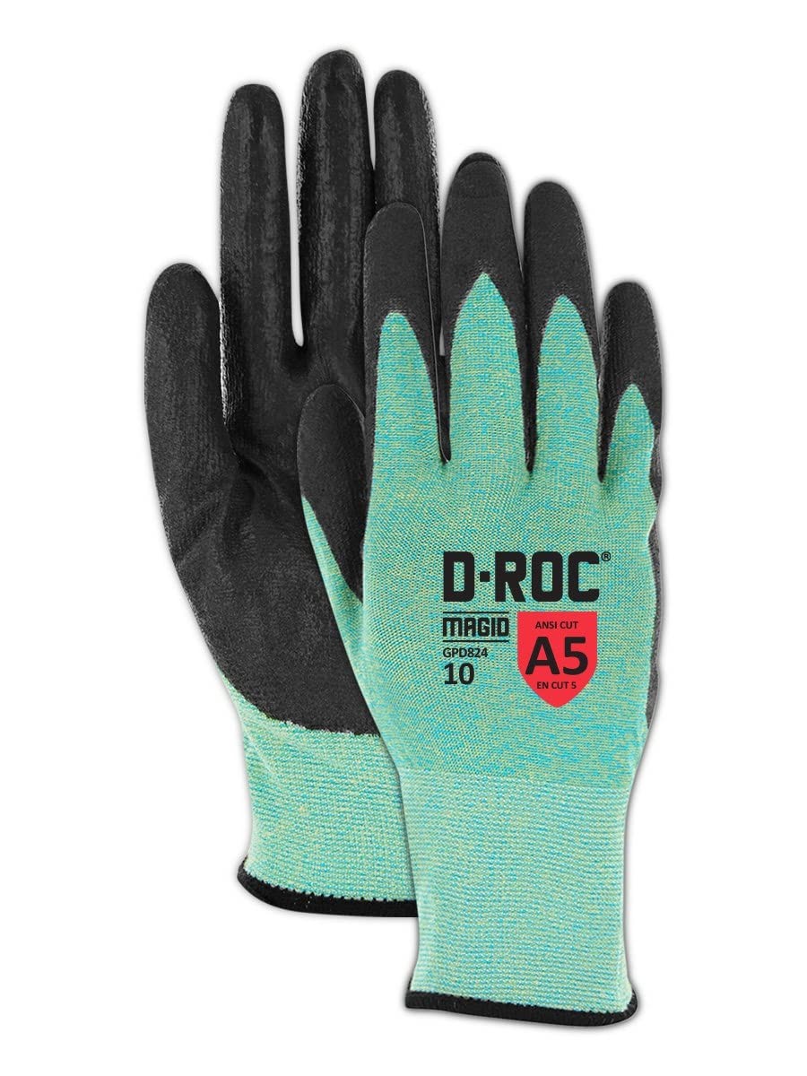 Magid Resistant Cut Level A5 Work Gloves 6 Pr Dry Grip Polyurethane Coated Size