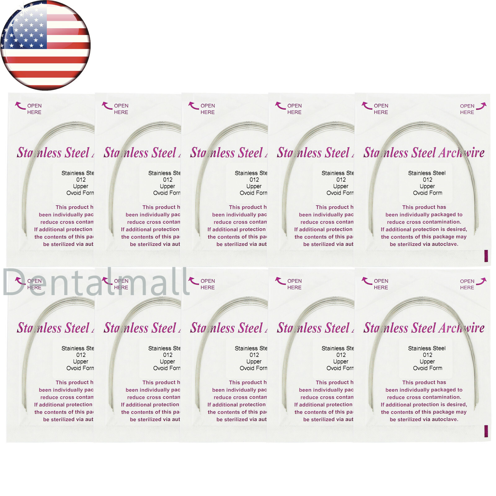 US 100 Pcs Dental Orthodontic Stainless Steel Arch Wire Ovoid Form Round 012-020