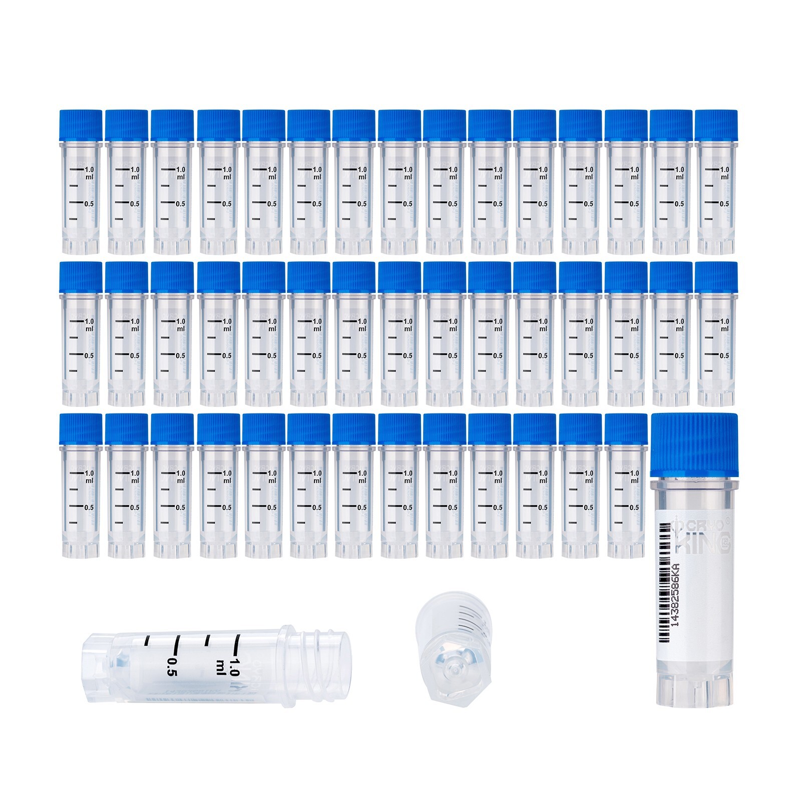 Cryogenic Vials with Side Bardcode-0.5 ml, External, 25/Bag, 500/Pk, 1000/Case