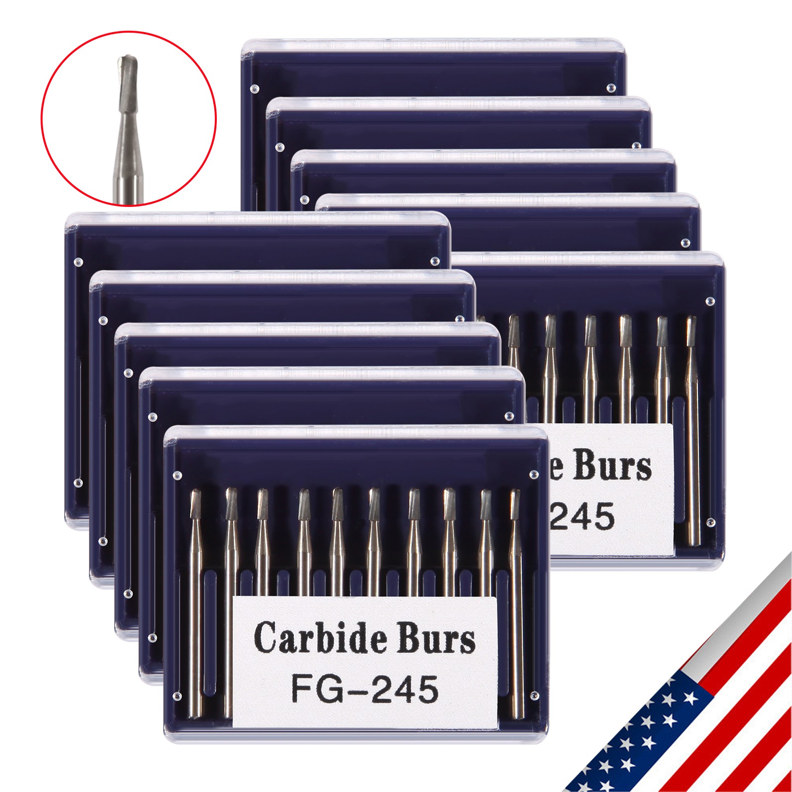 10-100pc Dental Carbide Burs FG245 19mm FG Pear Drill Bits for High Speed
