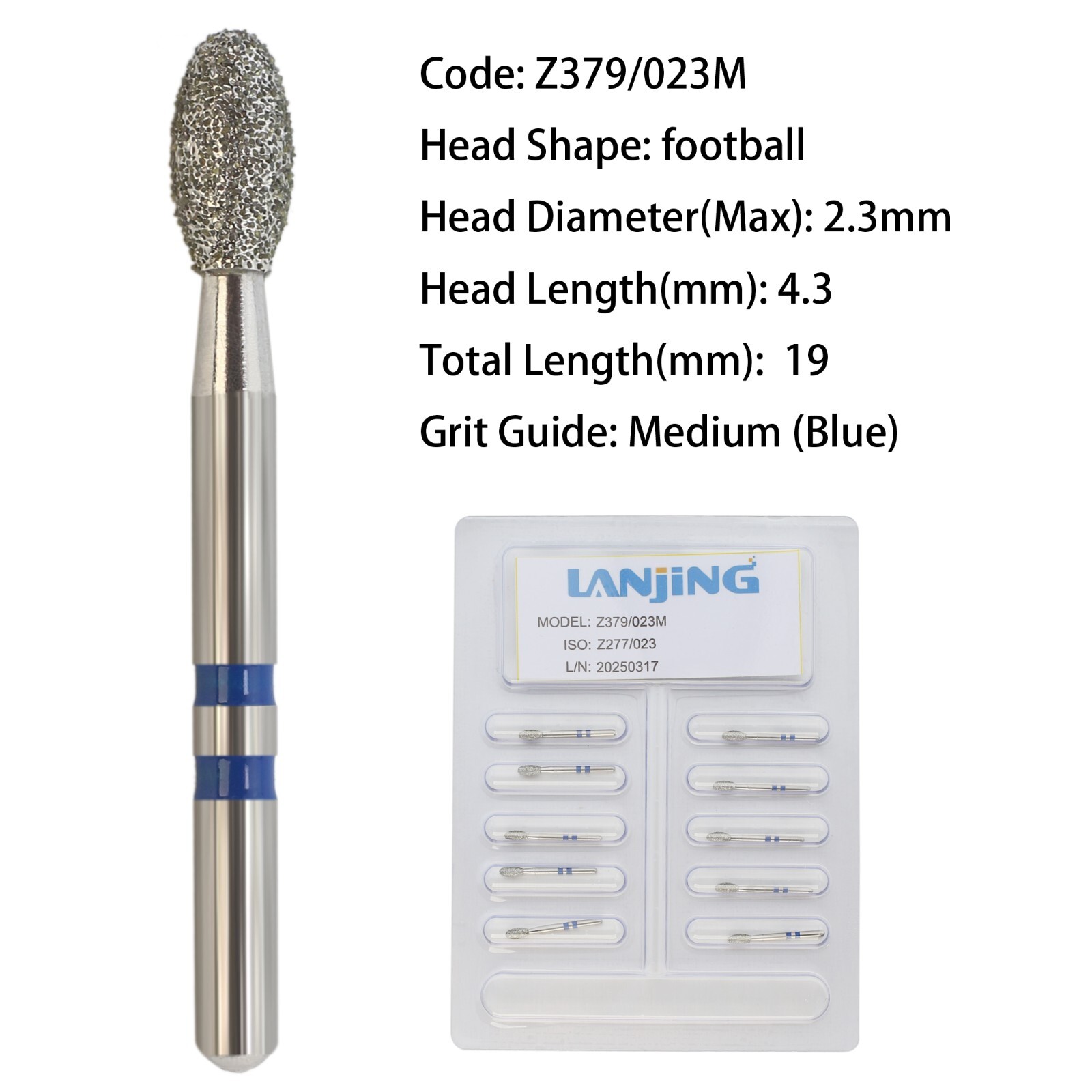 Zirconia Cutting Adjustment Diamond Burs Dental FG Round End Taper Cylinder Ball