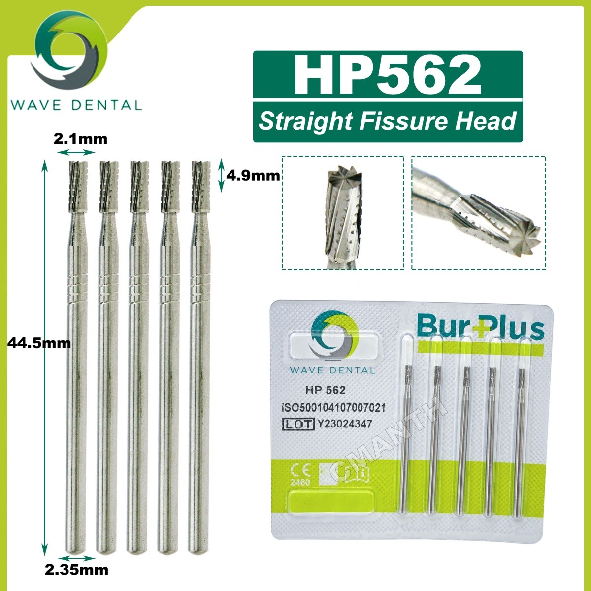 US WAVE Dental Bur Tungsten Carbide Burs HP Bur Dia 2.35mm Straight Fissure Head