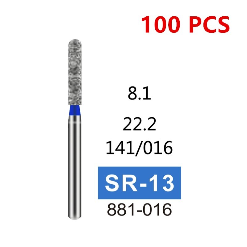 100 PCS SR-13 Straight Round End Cylinder Blue Medium Grit FG Dental Diamond Bur