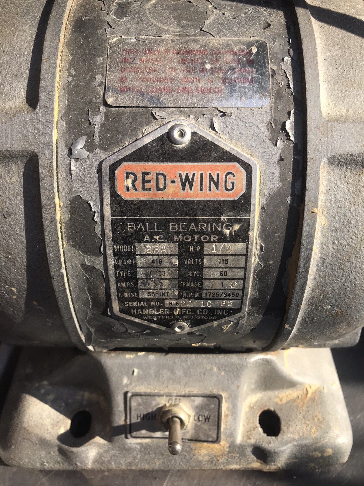 red wing ball bearing AC motor model 26A W/Handler Chuk-Changer