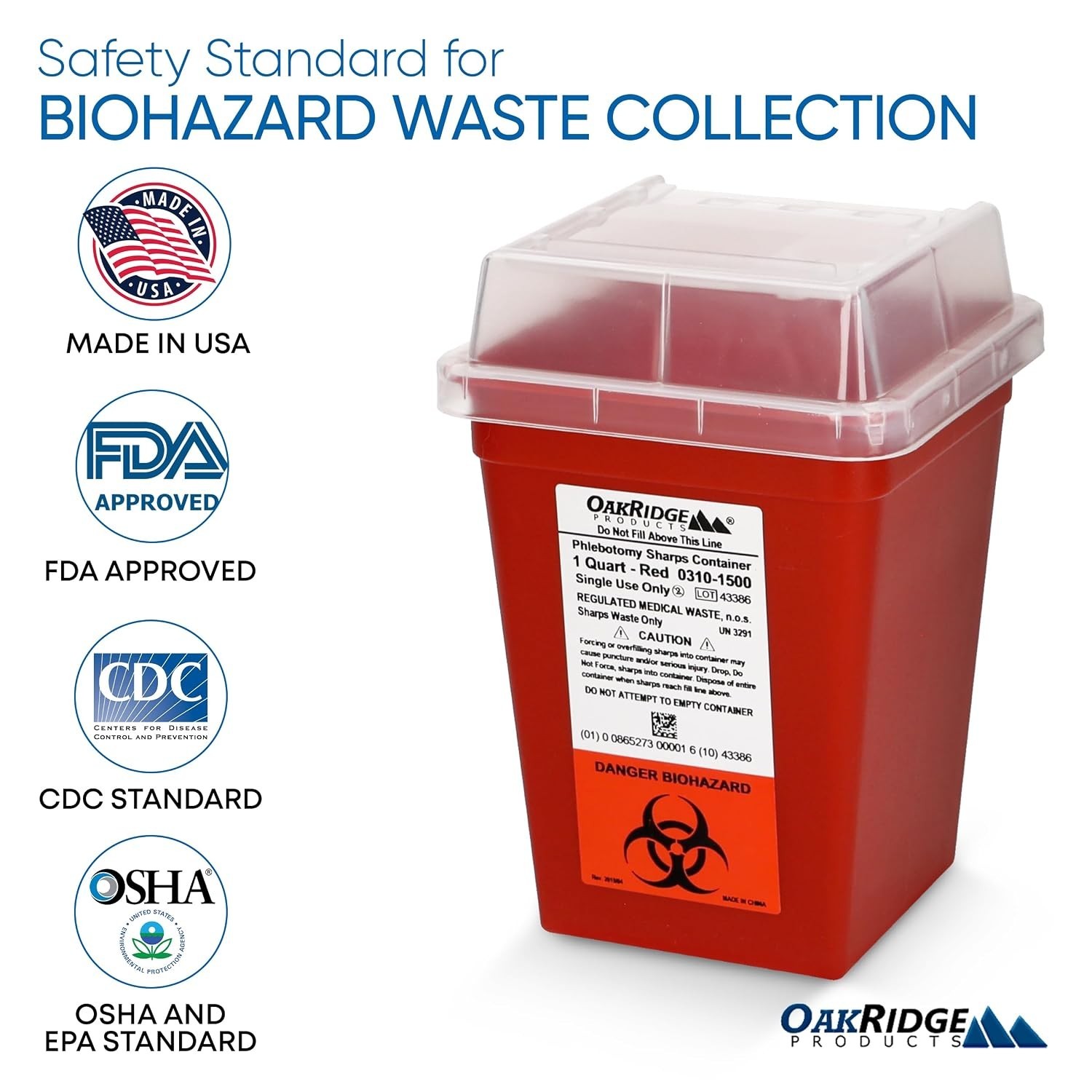 Compact 1 Quart Biohazard Needle Disposal Containers – Pack of 10, Clear Lid