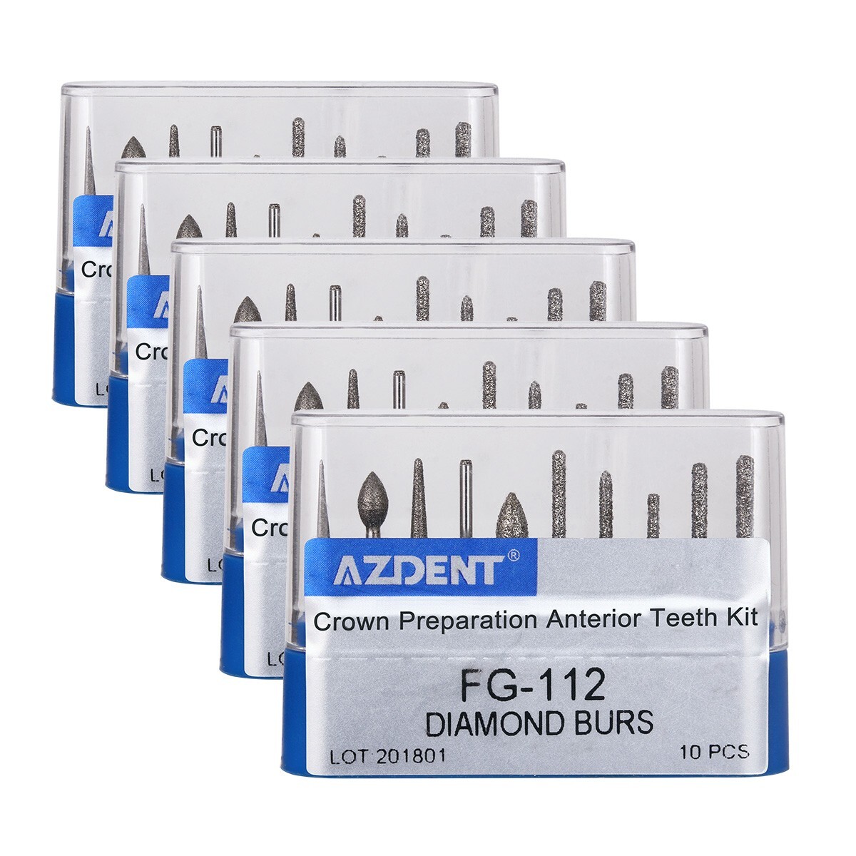 5 Kits AZDENT Dental Diamond Burs FG-112 Crown Preparation Anterior teeth kit
