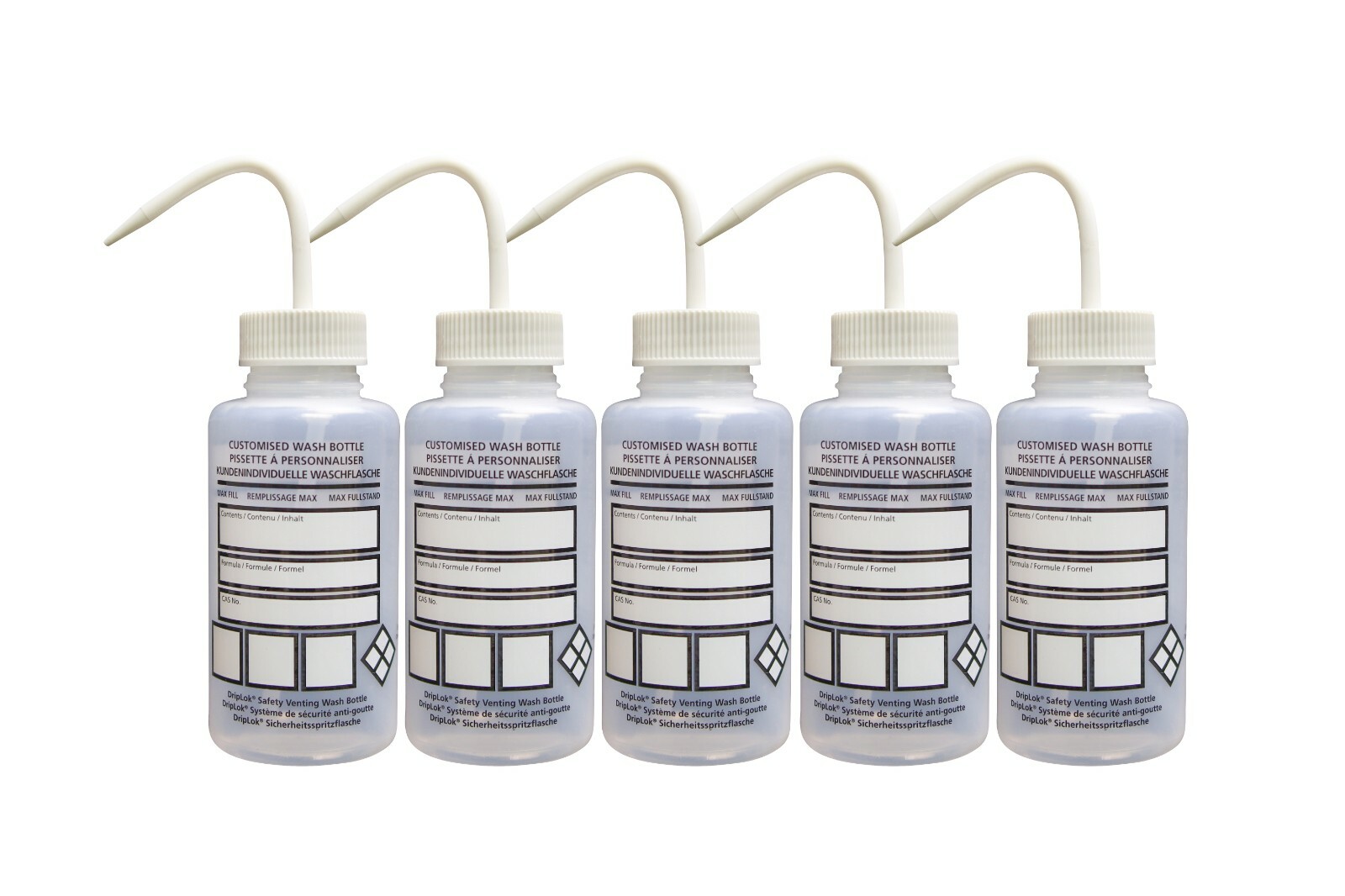 GHS Customizable Labels LDPE Wash Bottles DIY White 500mL 1, 2, 3, & 5 Packs