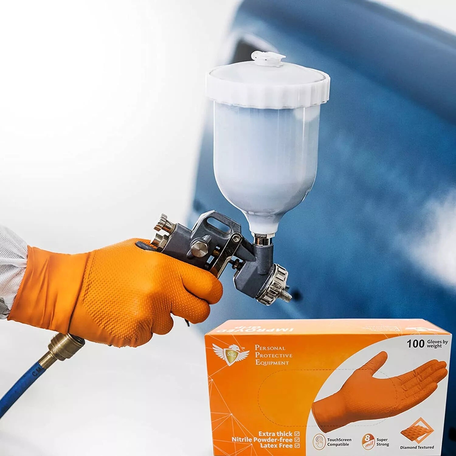 S&G Orange Diamond Nitrile Gloves Powder Latex Free 8 Mil 100pcs M/L/XL