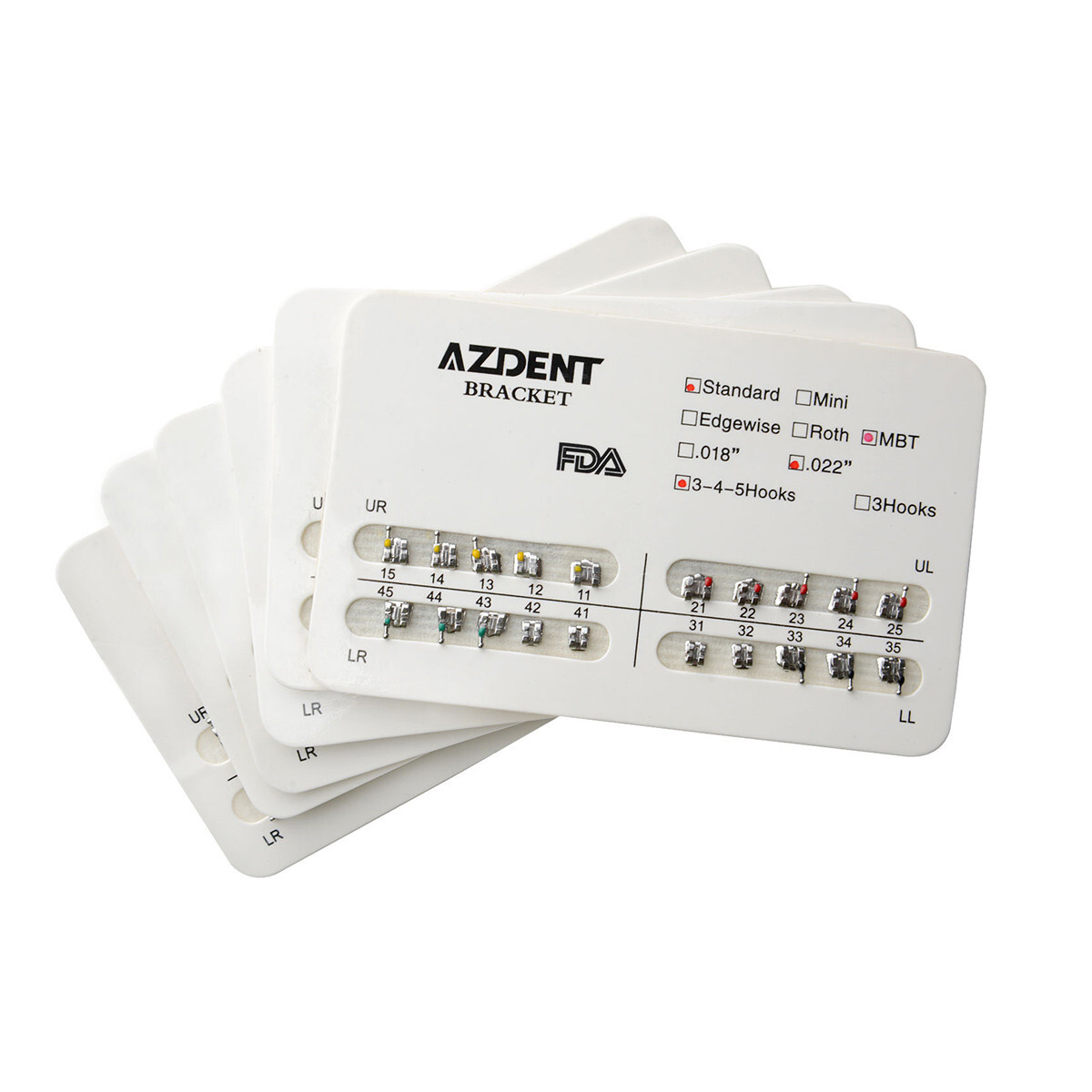 100 Packs AZDENT Dental Orthodontic Bracket Braces Standard MBT .022 Hooks 3-4-5
