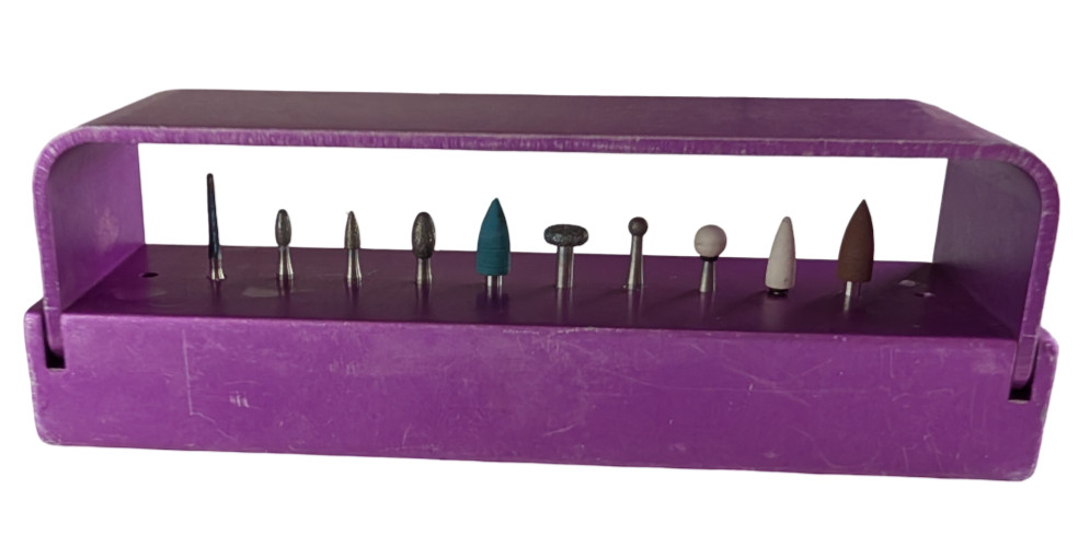 Brasseler USA A620PR Purple Aluminum Bur Block 12-Hole FG With 10 Assorted Burs