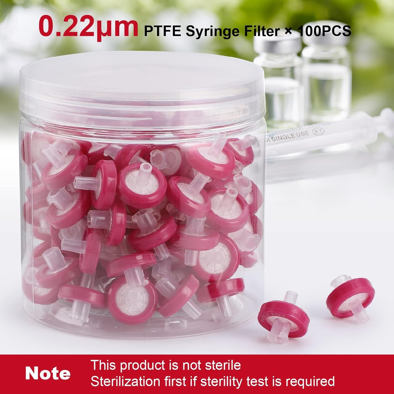 Syringe Filter PTFE Hydrophobic 0.22um Membrane 13mm Pore Size Pack of 100