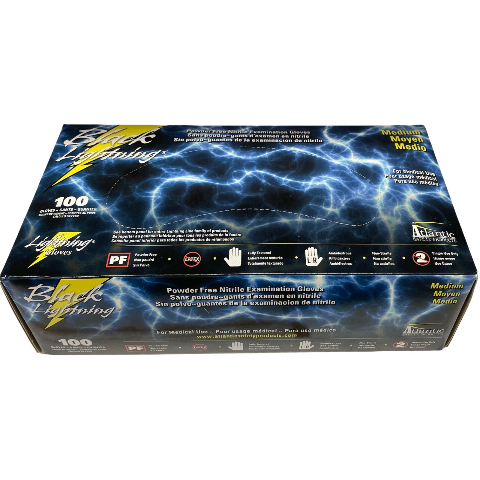 Nitrile Gloves Medium Black Lightning 6 Mil Powder Free Strech Textured Box 100