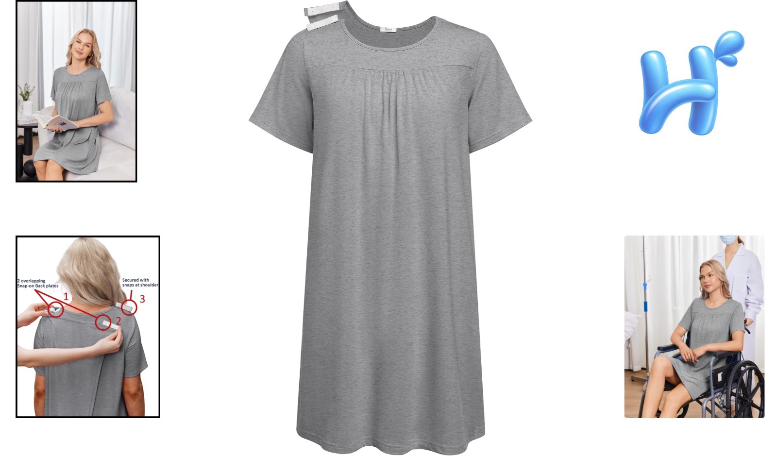 Elegant Open Back Adaptive Nightgown with Tear Away Snaps for Women – X-Large
