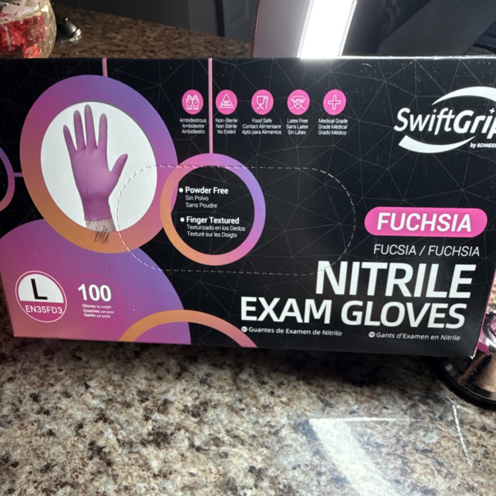 SwiftGrip Nitrile Exam Gloves Large Powder-Free Medical Grade Food Safe
