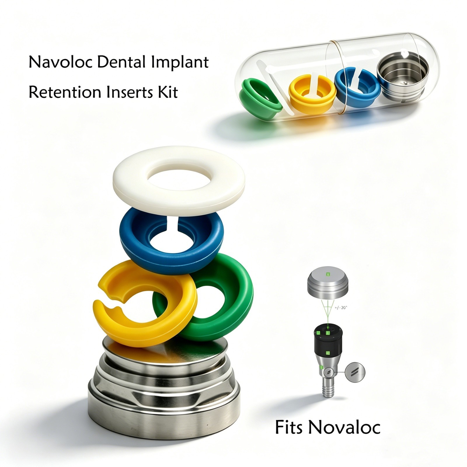 US Dental Novaloc Retention Inserts Caps Peek and Mounting&Demounting Core Tool