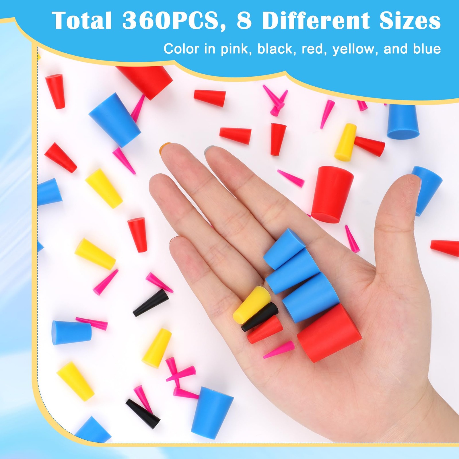 360 PCS Silicone Rubber Tapered Plug Set 8 Size 1/16 to 5/8 Inch Hole