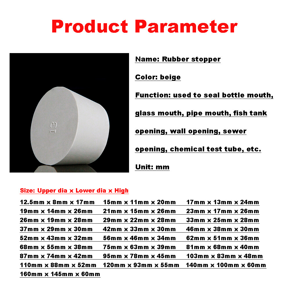 Rubber Cork Bung Solid For Test Tube Plugs /Bottle Stopper 12.5-8mm ~ 26-19mm