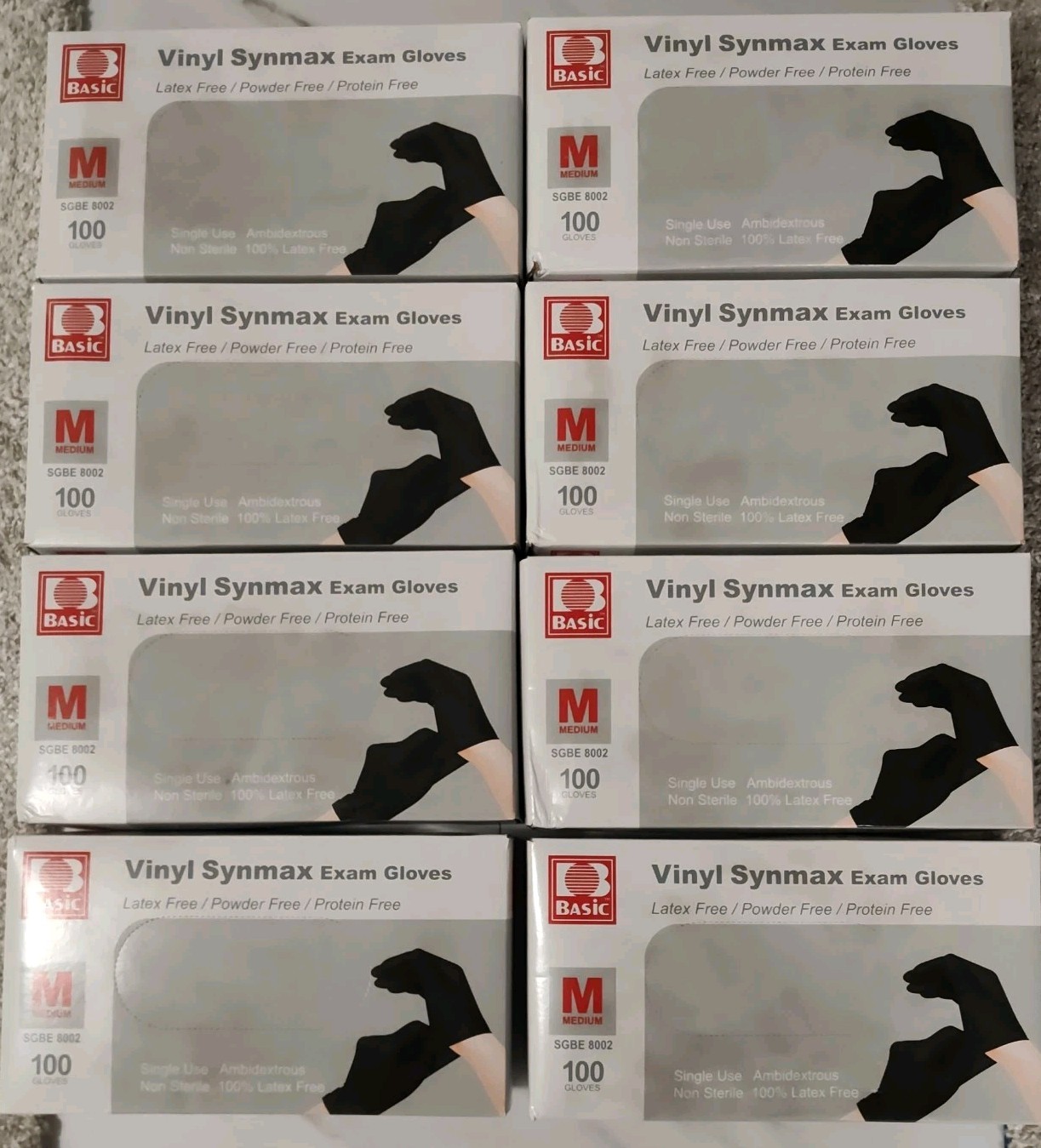 LOT of 8 – Medical Synmax Black Vinyl Exam Gloves Medium 100 Pk Latex Free (800)