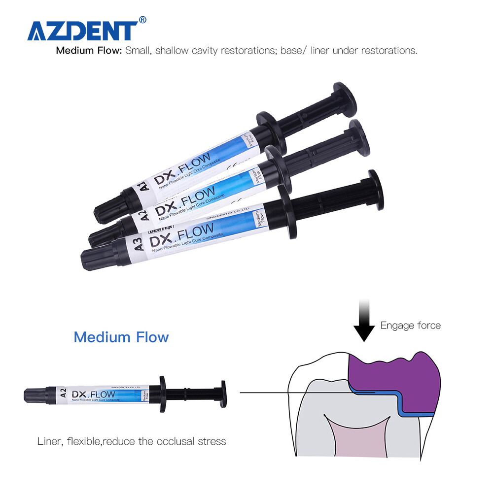Dental Dentex Flowable Light Cure Composite Resin Medium Flow Syringes A2 Shade
