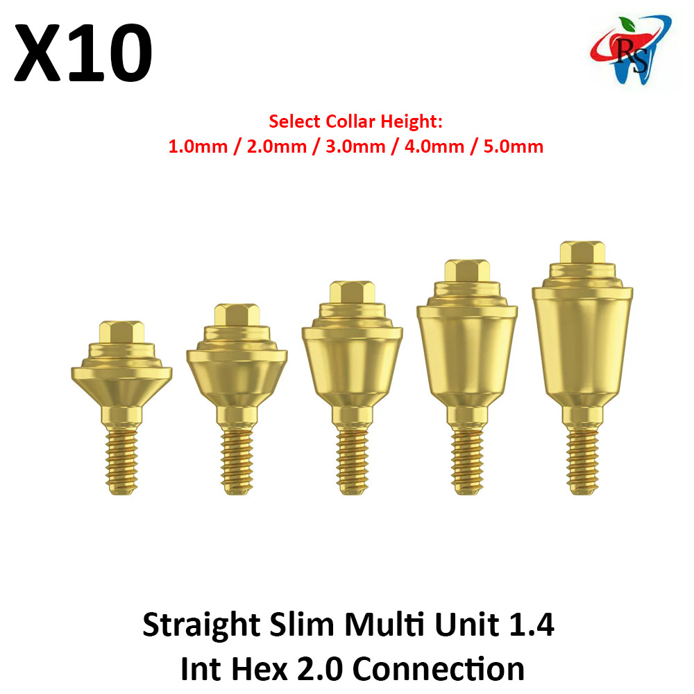 10x Dental Straight Slim Multi Unit 1.4 Int Hex 2.0mm Connection Titanium