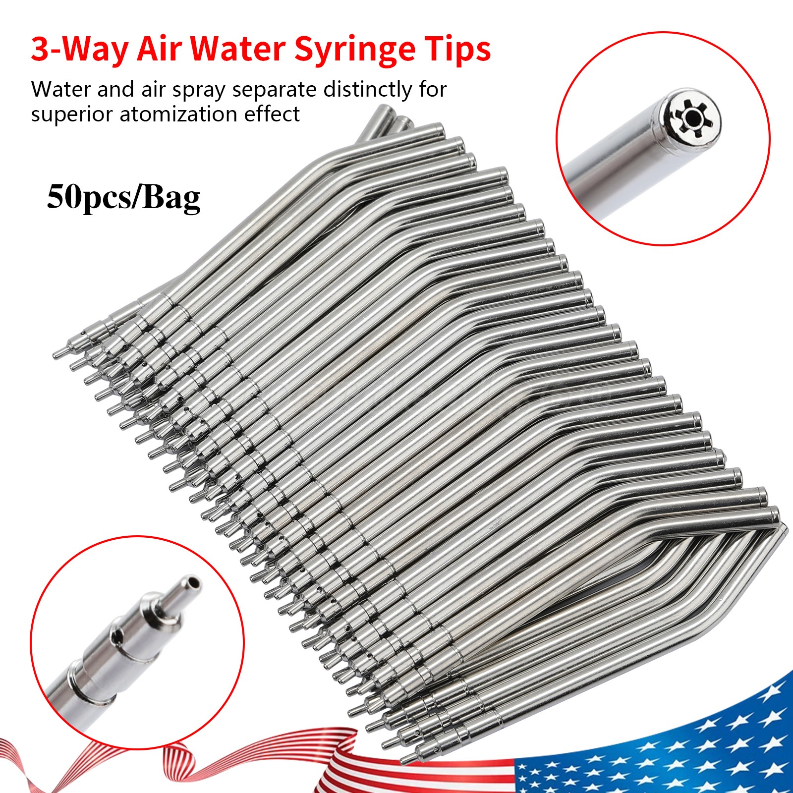 50* Dental Air Water Spray Triple Syringe Autoclavable Nozzles/Tips/Tube