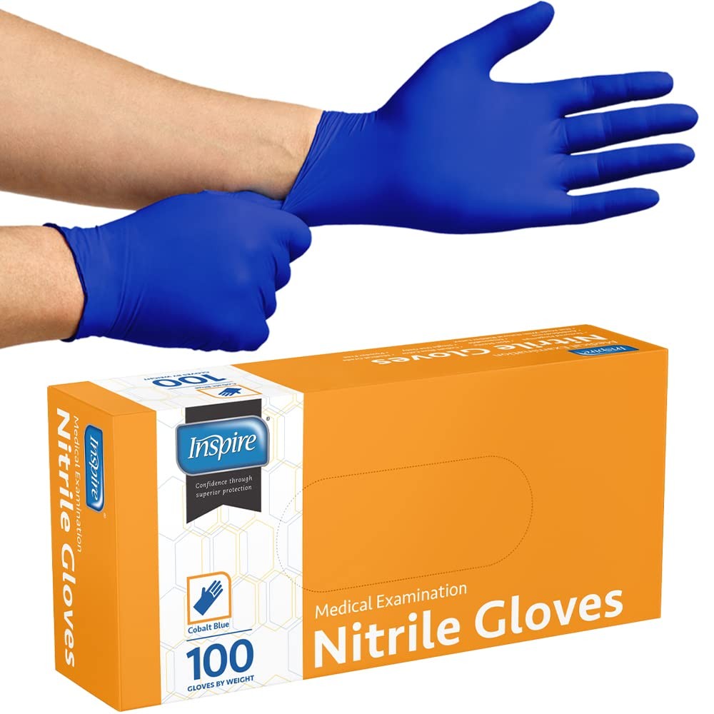 Inspire Cobalt Blue Nitrile Disposable Gloves | 4.5 Large,