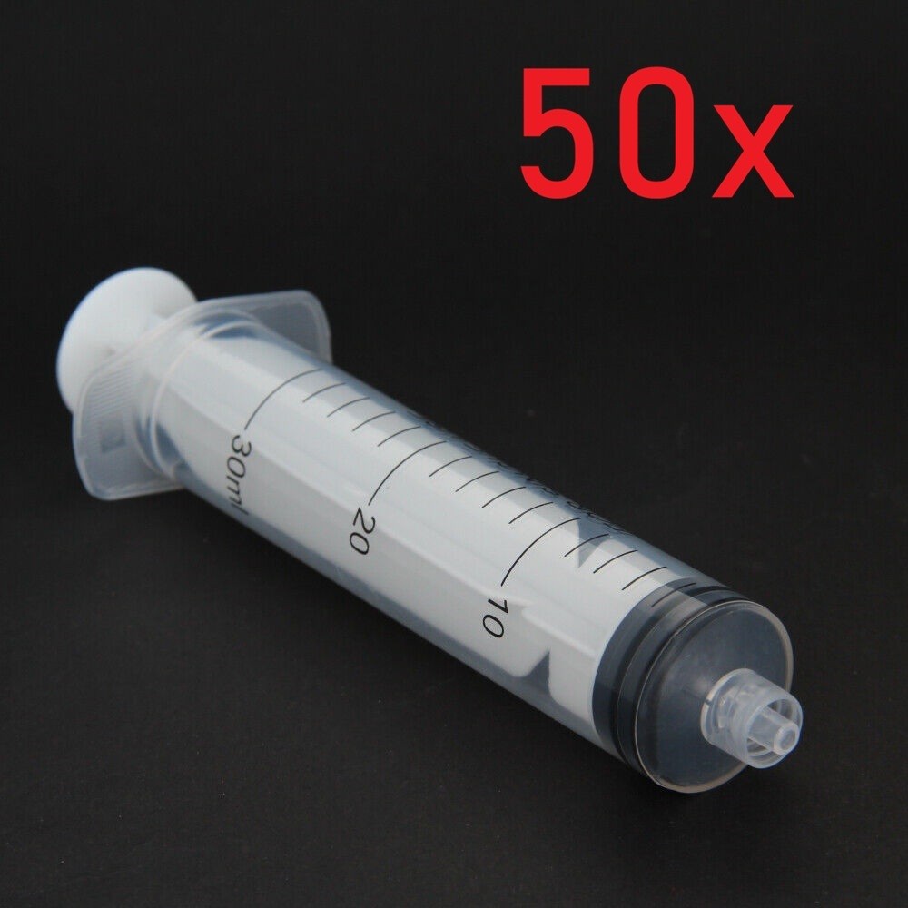 50x 30mL Luer Lock Tip Syringes Graduated Clear Transparent Plastic (50-pack)