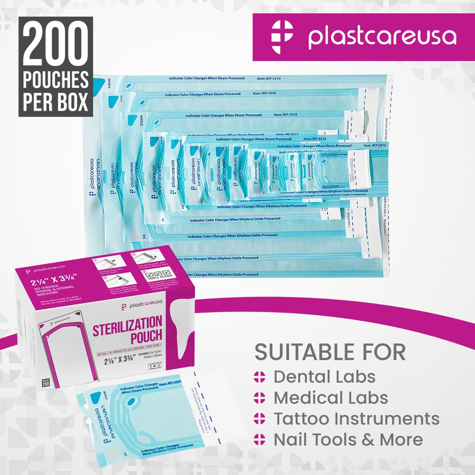 2.25″ x 2.75″ Self-Sealing Sterilization Pouches for Autoclave (Choose Quantity)