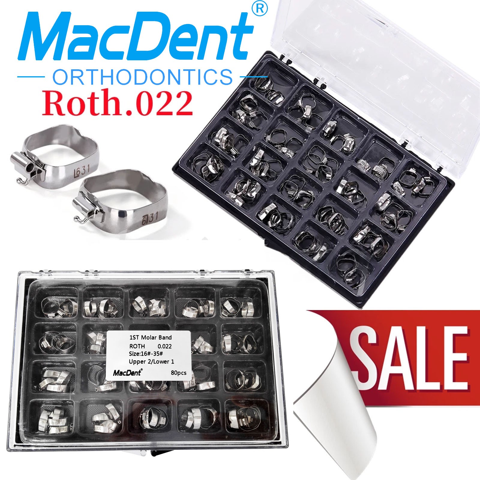 80Pcs /PK Dental Orthodontic Bands with Buccal Tube Roth.022 1st Molar 16#-35