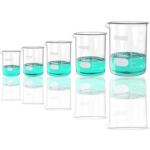 Glass Measuring Beaker Set 50ml 100ml 250ml 500ml 1000ml(Pack of 5) 3.3 Boro …