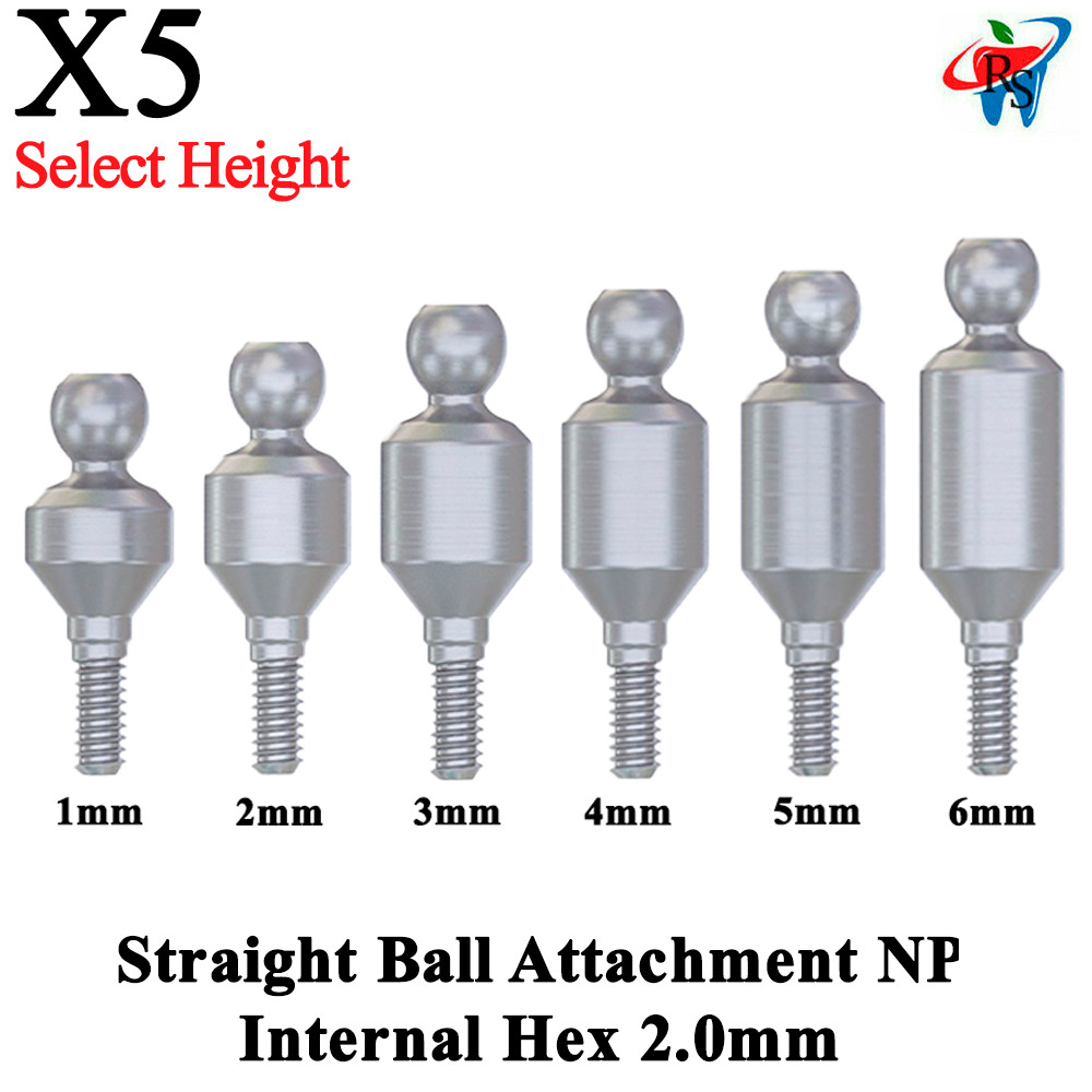 5pcs Dental Prosthetic Straight Ball Attachment Abutment Internal Hex 2.0mm NP