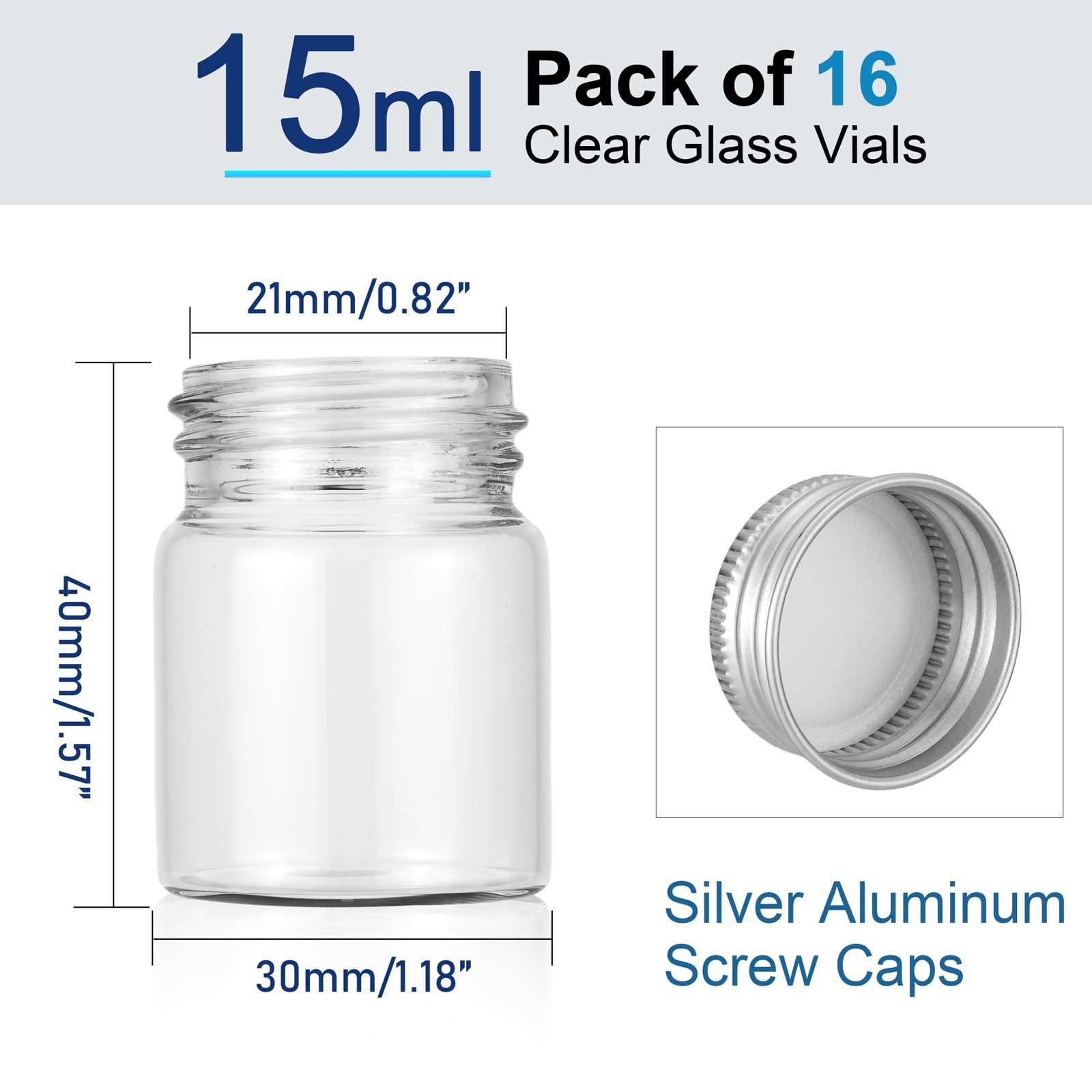 Njvial 16Pcs 15ml(1/2oz) Empty Tiny Jars with Lids Small Glass Vials Clear