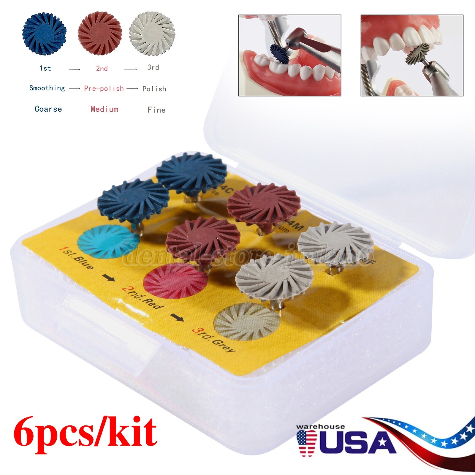 Dental Composite Polishing Kit Diamond RA Polisher Burs For Contra Angle 2.35mm