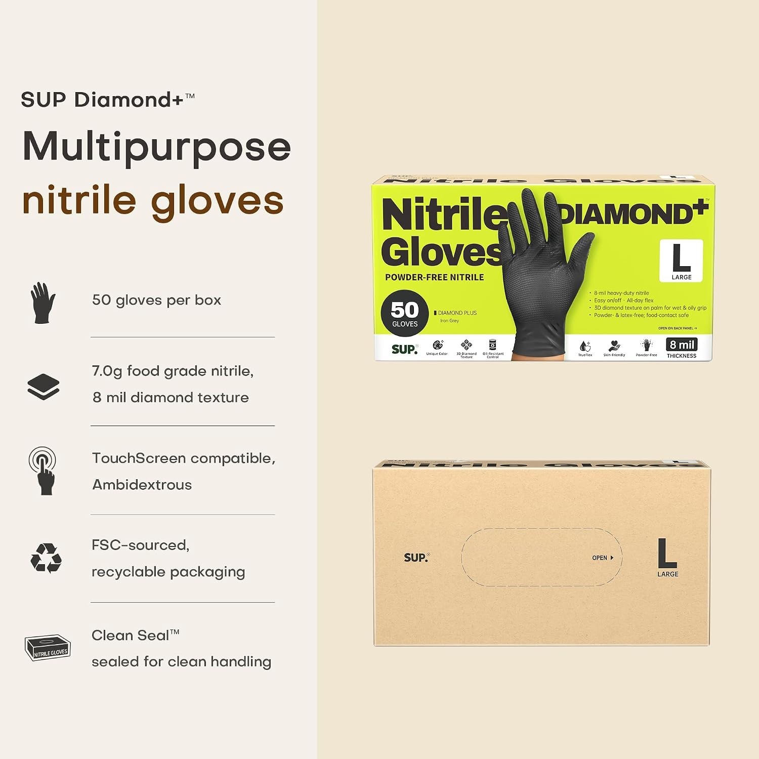 Multi-Purpose 8 Mil Nitrile Gloves with Diamond Grip – Ambidextrous & Waterproof