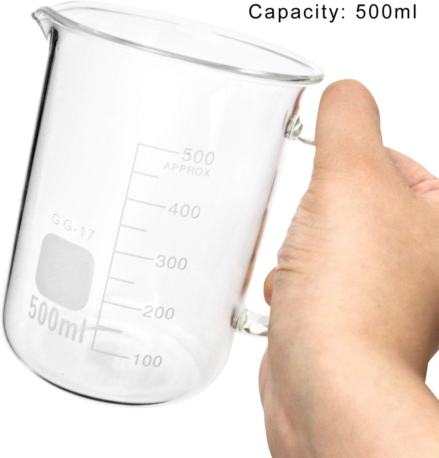 Borosilicate Glass Beaker Mug 500ml with Handle Measuring Cup with Graduations