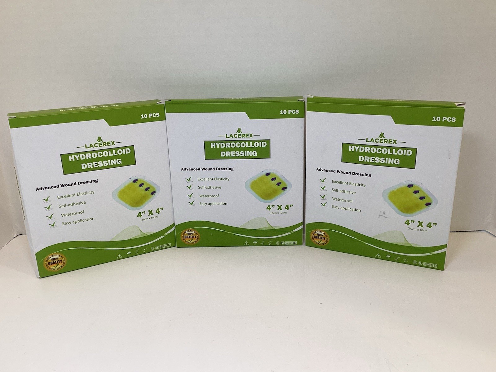 Lacerex Hydrocolloid Dressing 10 Piece 4”x4” ***3 Packs*** Exp 12/26