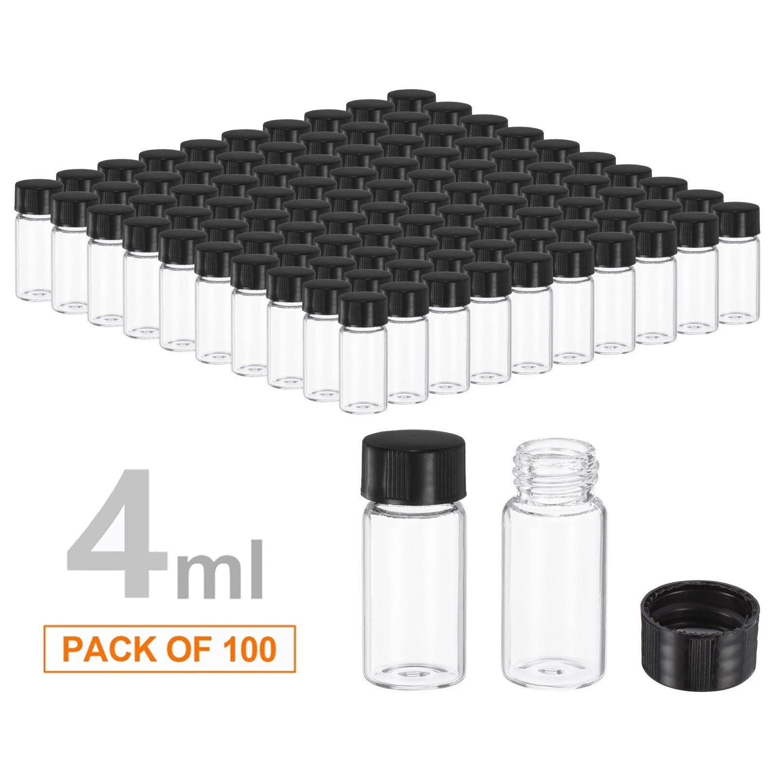 100pcs 4/10ml Glass Vials Clear Sample Vials Lab vials Small Vial with Screw Cap