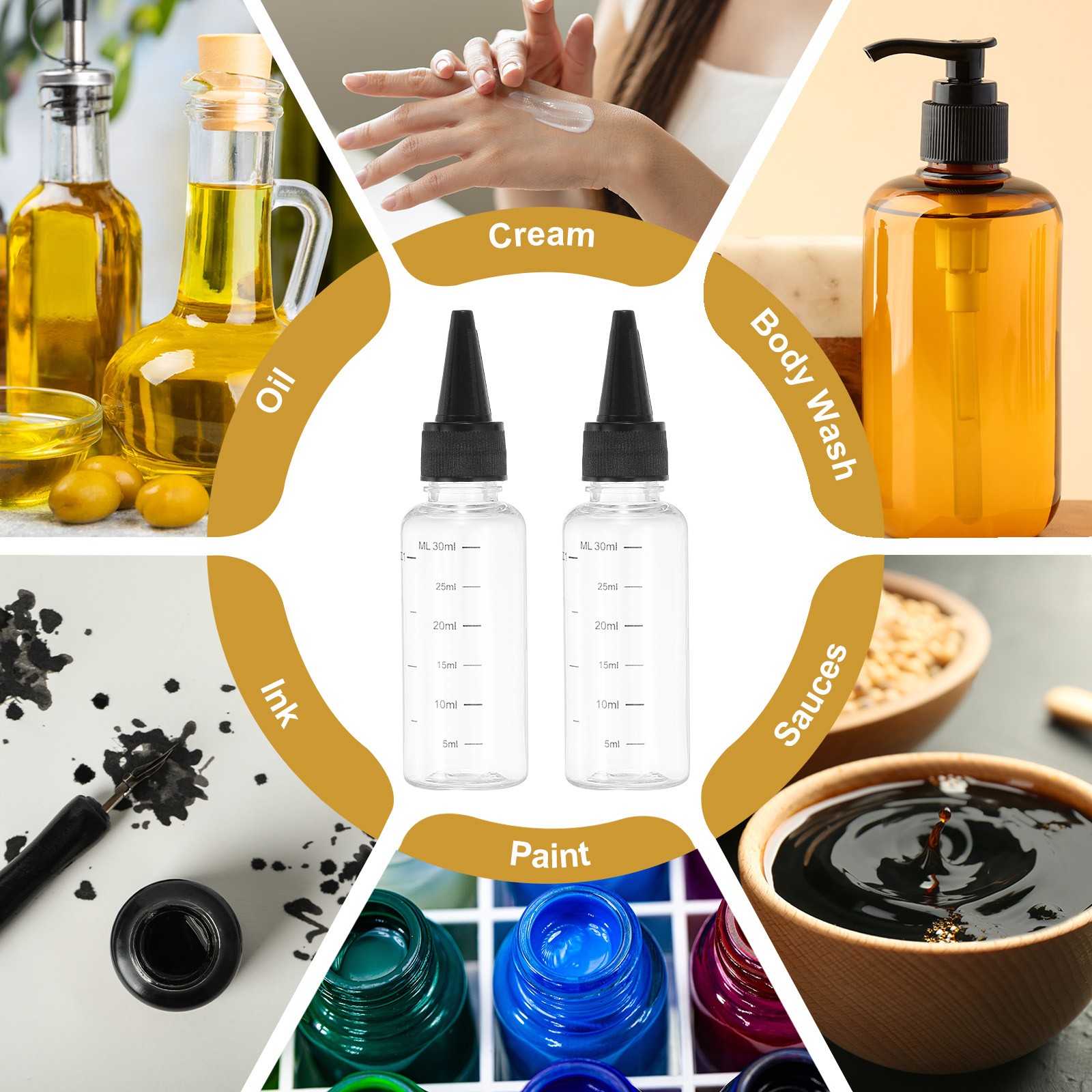30ml/1OZ Squeeze Bottle with Top Cap, 8 Pcs Dispensing Bottle, Transparent