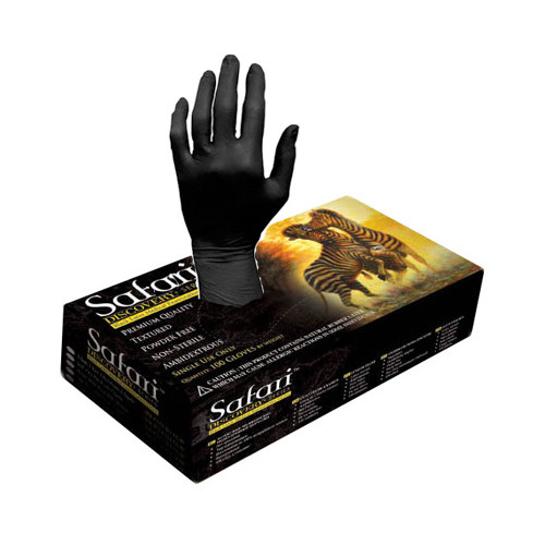 Blossom Disposables SFR-87328-B-LTX-PF Safari Latex Gloves Large Black 100/Bx