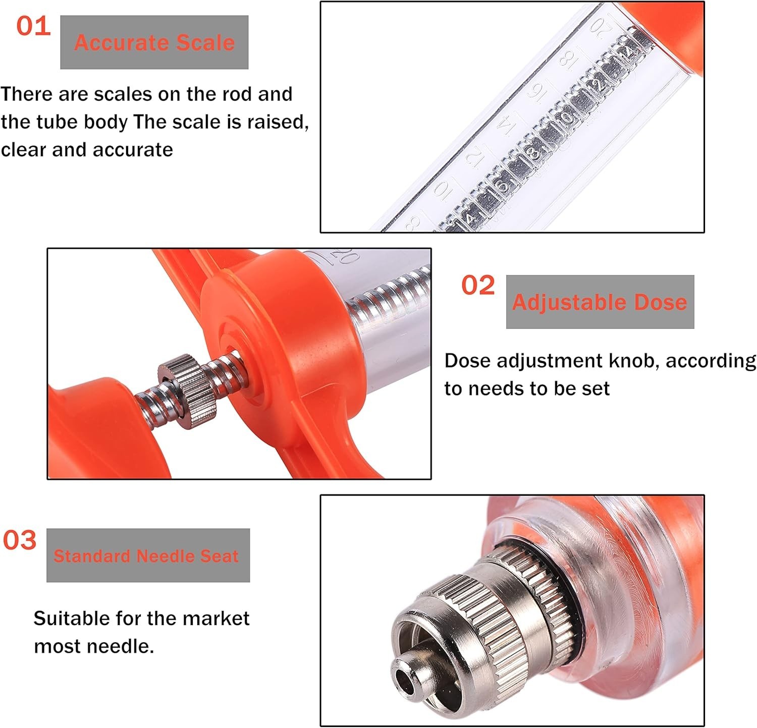 20ml Veterinary Drenching Syringe – Adjustable Dosage with 2 Nozzles for All …